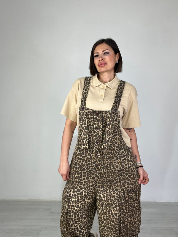 Salopette Denim Leopard