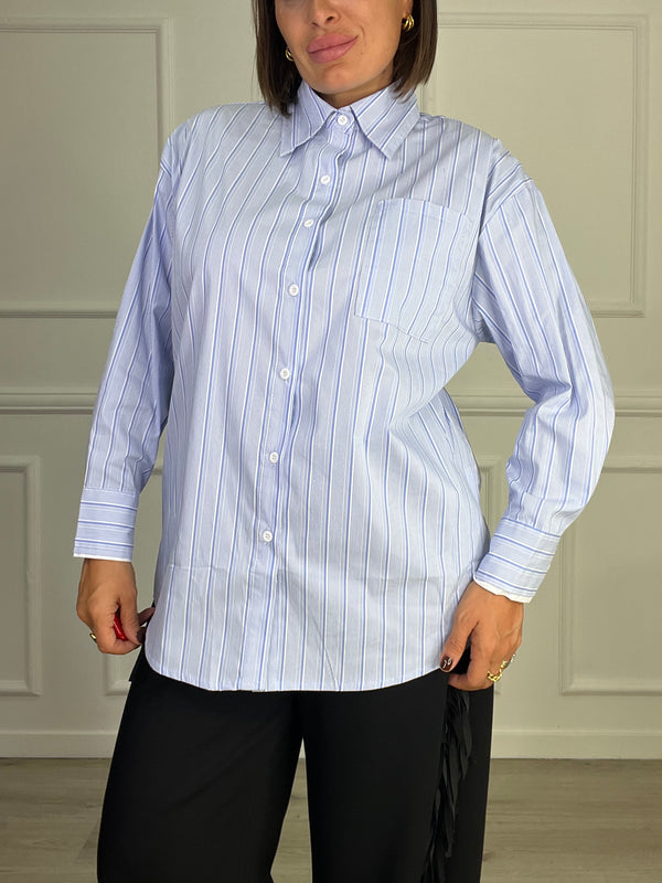 Camicia Over A Righe Celesti