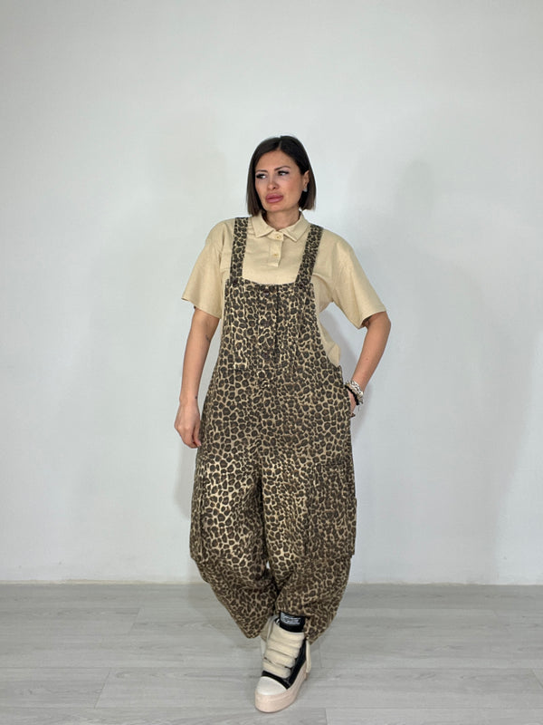 Salopette Denim Leopard