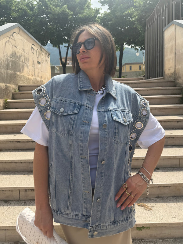 Gilet denim rock stile